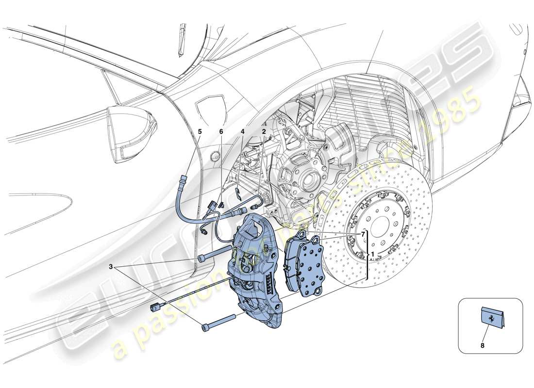 ferrari 488 gtb (rhd) pinze freno anteriore schema delle parti