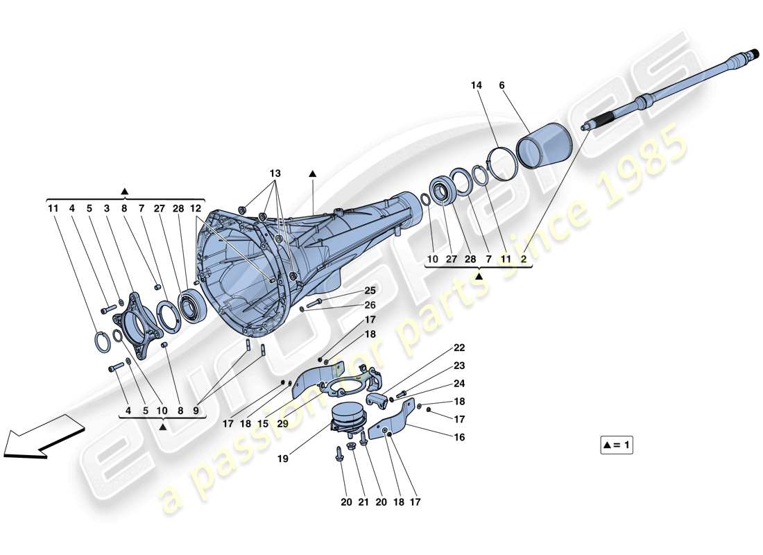 ferrari gtc4 lusso t (usa) alloggiamento della trasmissione diagramma delle parti