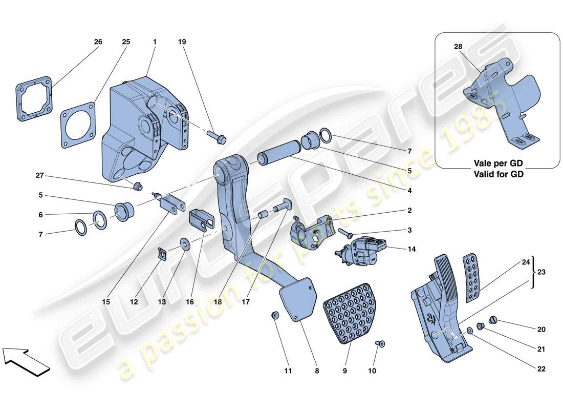 ferrari 812 superfast (usa) gruppo pedaliera completa schema delle parti