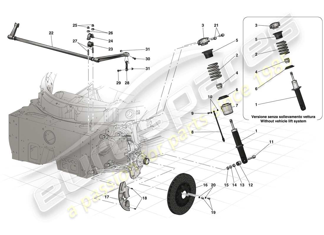 ferrari laferrari (usa) sospensione anteriore: ammortizzatore e disco freno diagramma delle parti
