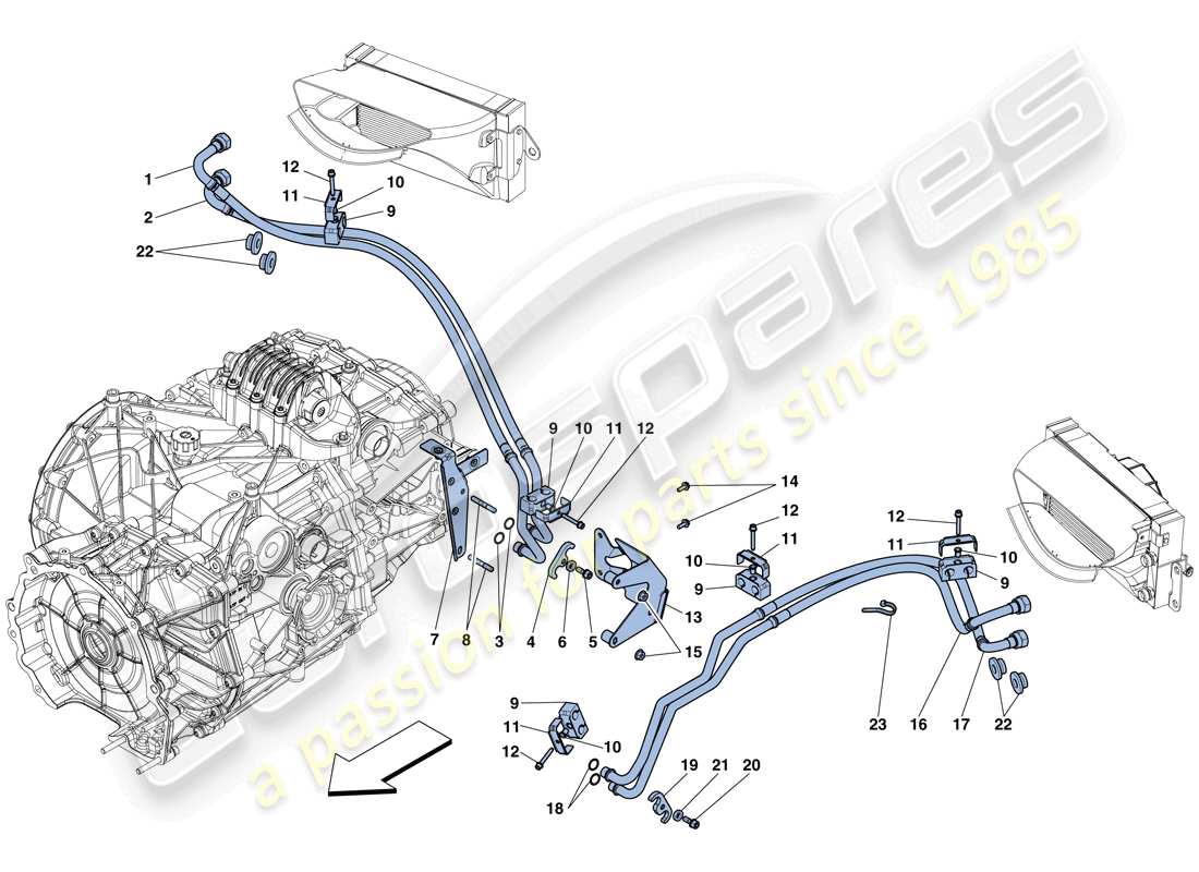 ferrari 458 speciale aperta (usa) sistema di raffreddamento e lubrificazione dell'olio del cambio schema delle parti