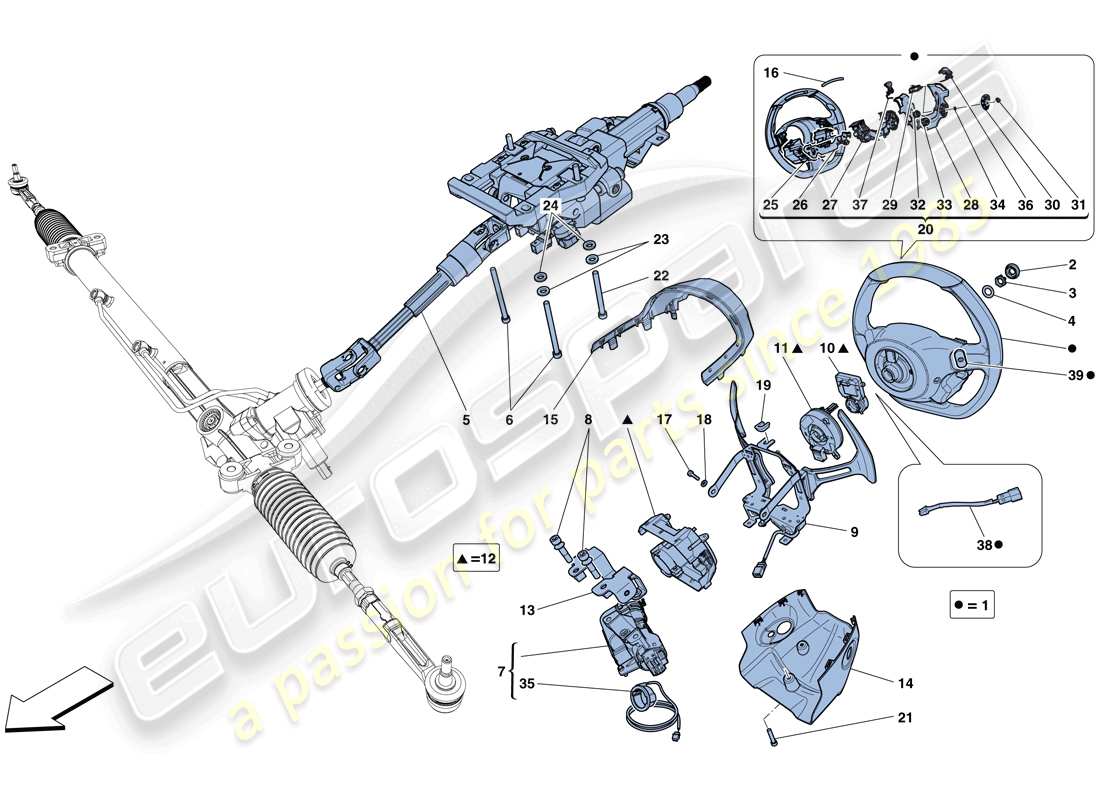 ferrari 458 speciale aperta (usa) controllo dello sterzo diagramma delle parti