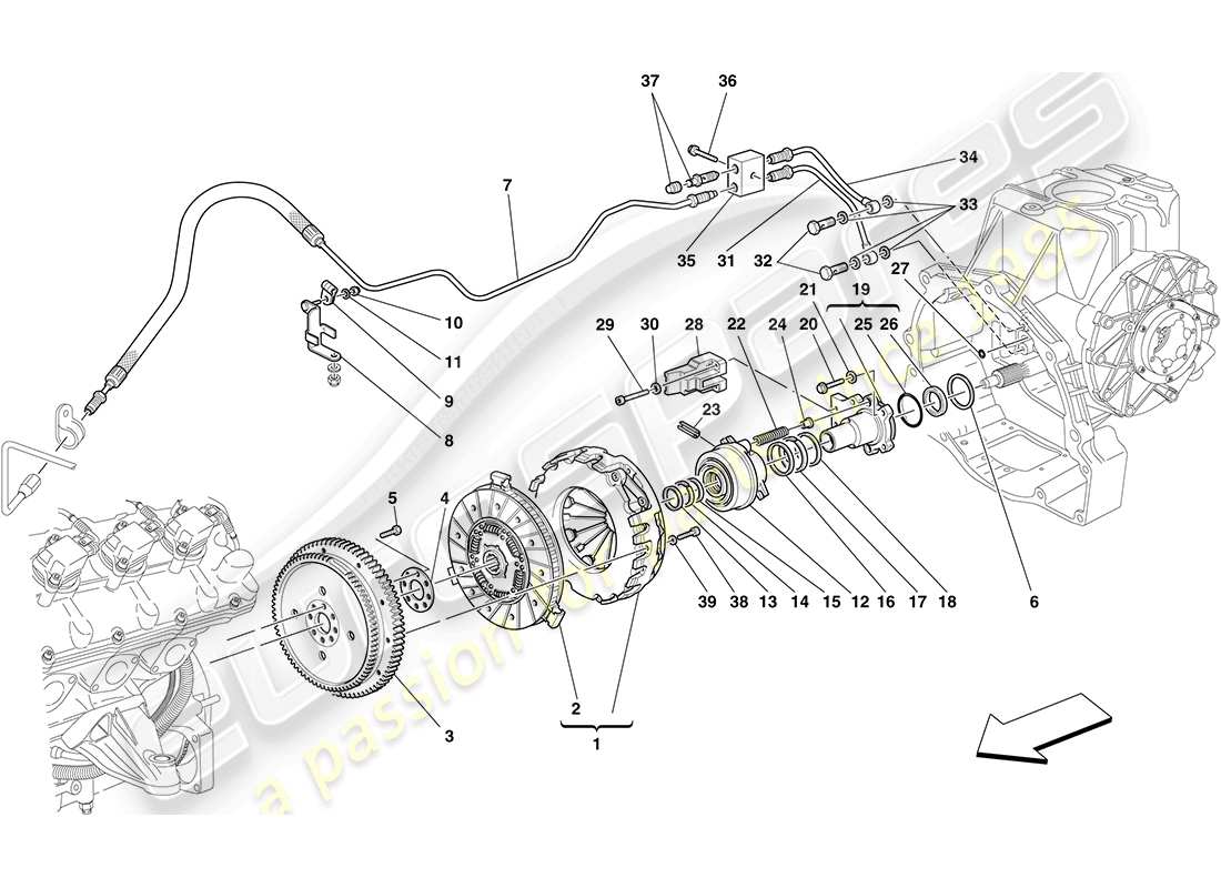 ferrari f430 coupe (rhd) frizione e comandi diagramma delle parti