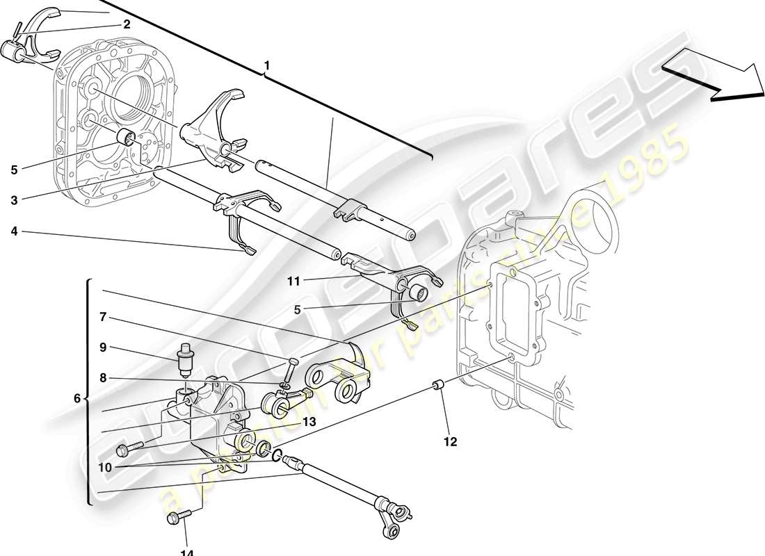 ferrari f430 coupe (rhd) comandi interni del cambio schema delle parti
