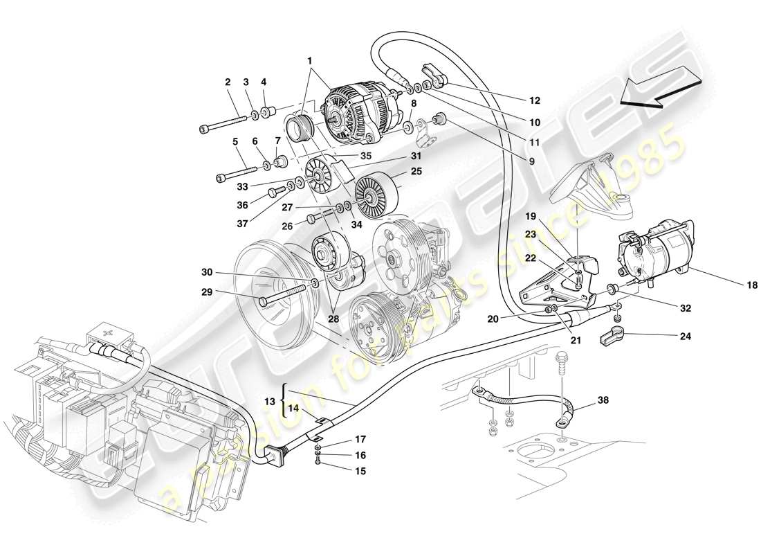 ferrari f430 scuderia (rhd) schema delle parti alternatore - motorino di avviamento