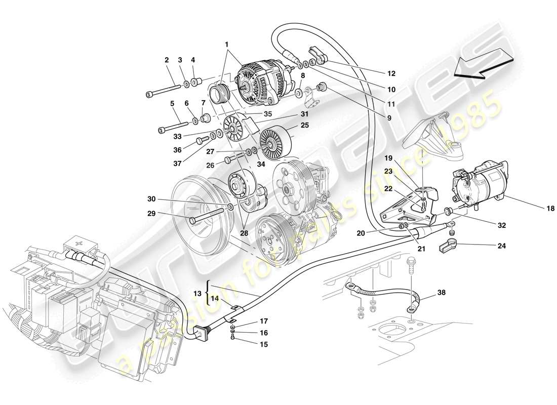 ferrari f430 scuderia (rhd) alternatore - motorino di avviamento diagramma delle parti