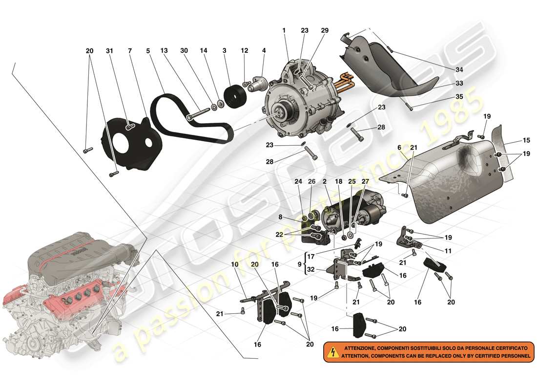 ferrari laferrari (usa) motorino di avviamento e motore elettrico 2 diagramma delle parti