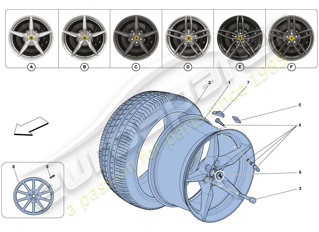 ferrari 488 gtb (rhd) ruote diagramma delle parti