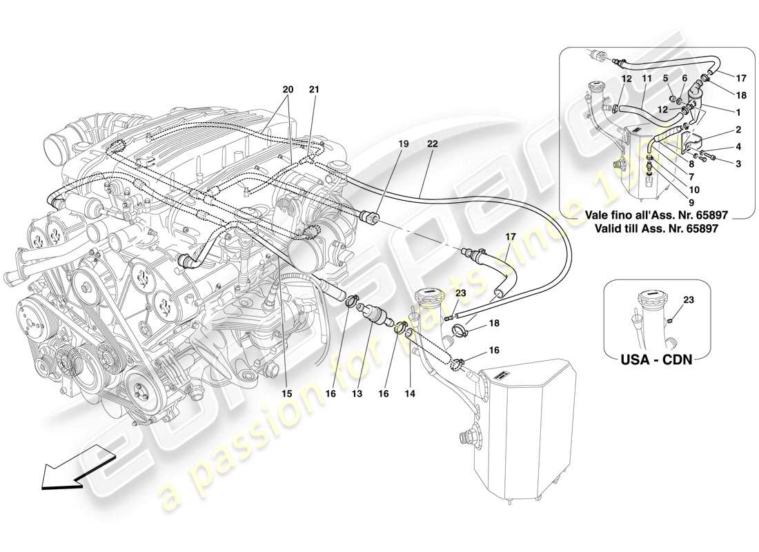 ferrari 612 sessanta (usa) sistema blow-by diagramma delle parti