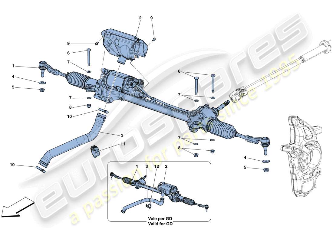ferrari 812 superfast (rhd) schema delle parti della scatola sterzo elettrica