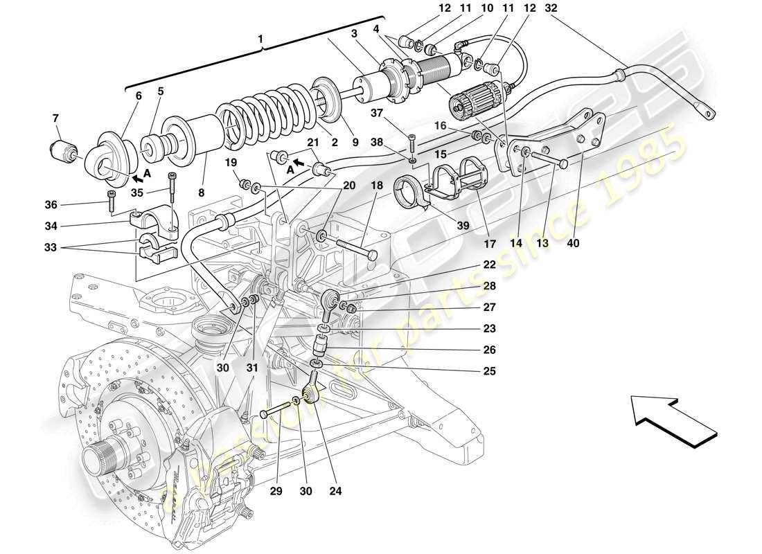 maserati mc12 sospensione posteriore: schema delle parti dell'ammortizzatore e della barra stabilizzatrice