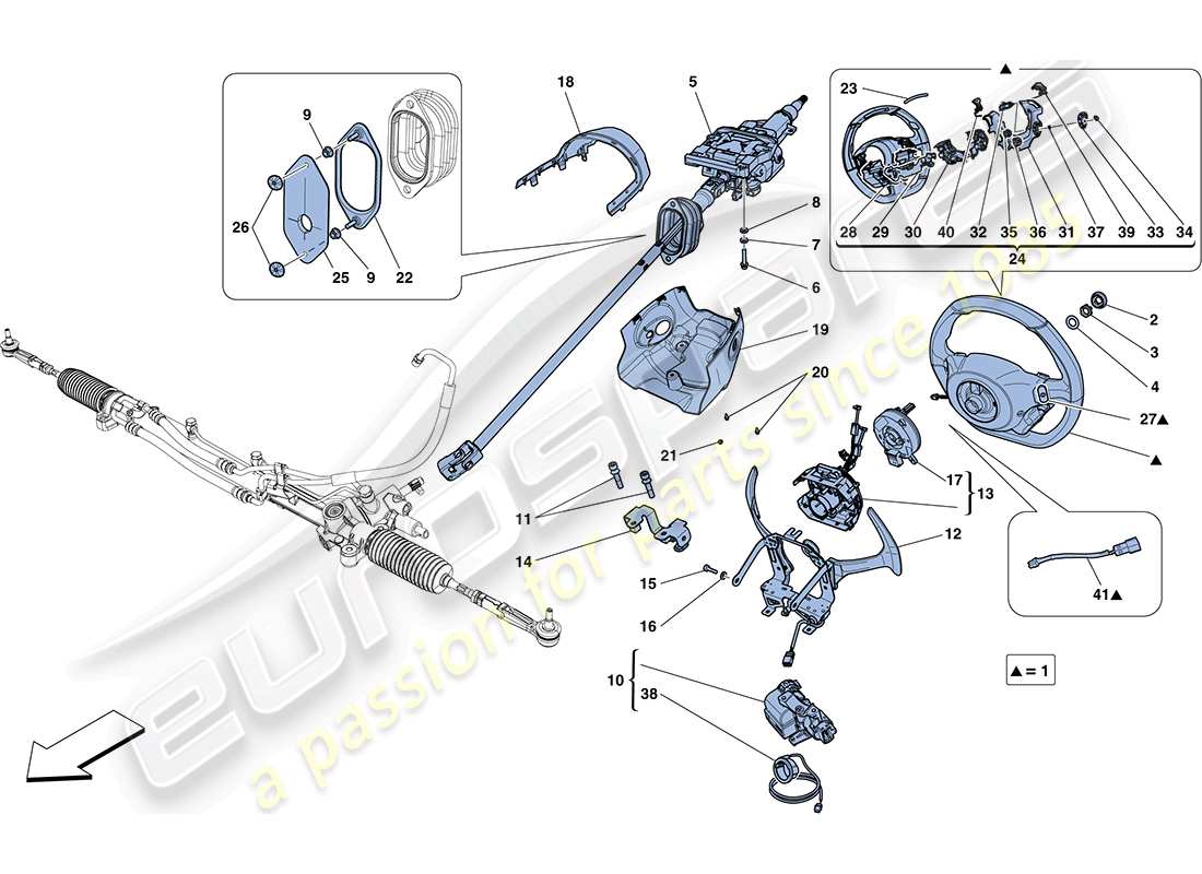 ferrari ff (usa) schema delle parti comando dello sterzo