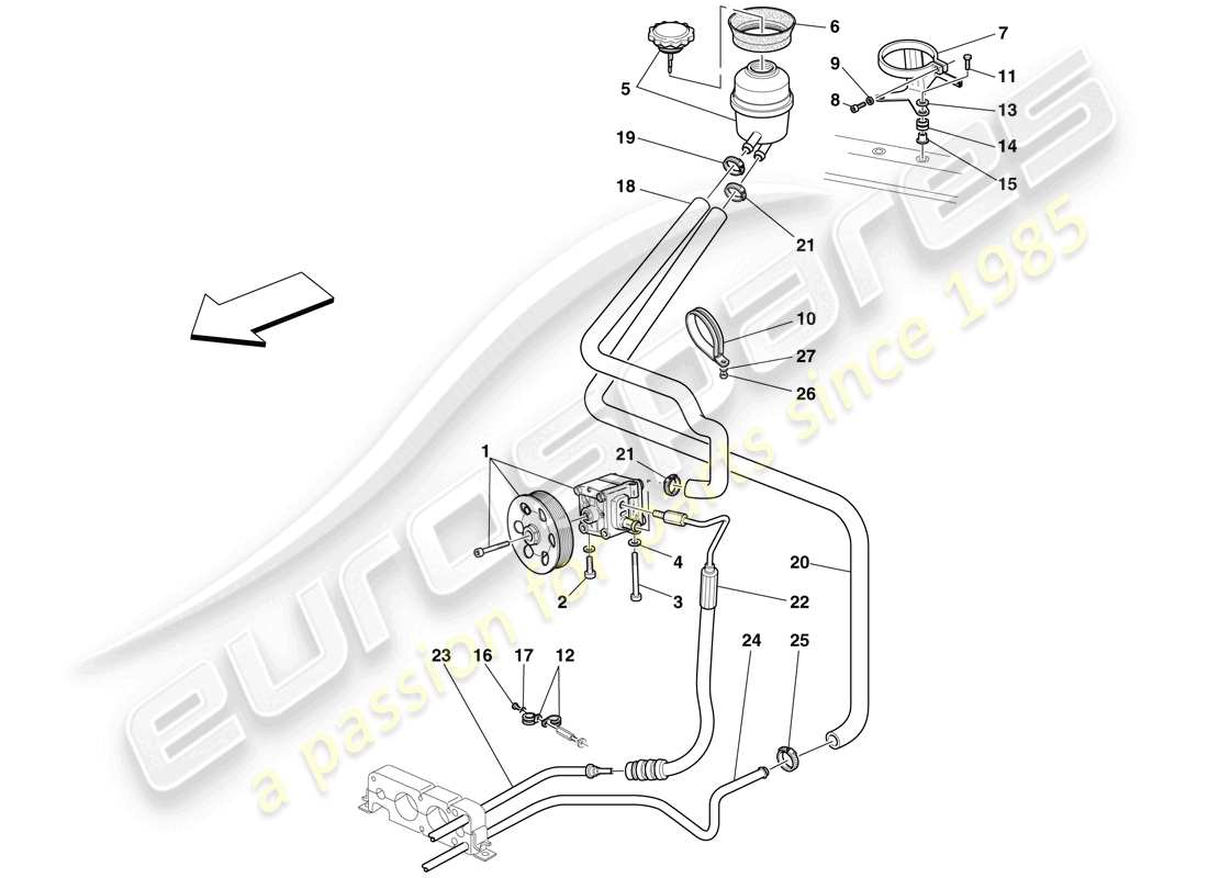 ferrari f430 scuderia (rhd) pompa del servosterzo e serbatoio diagramma delle parti