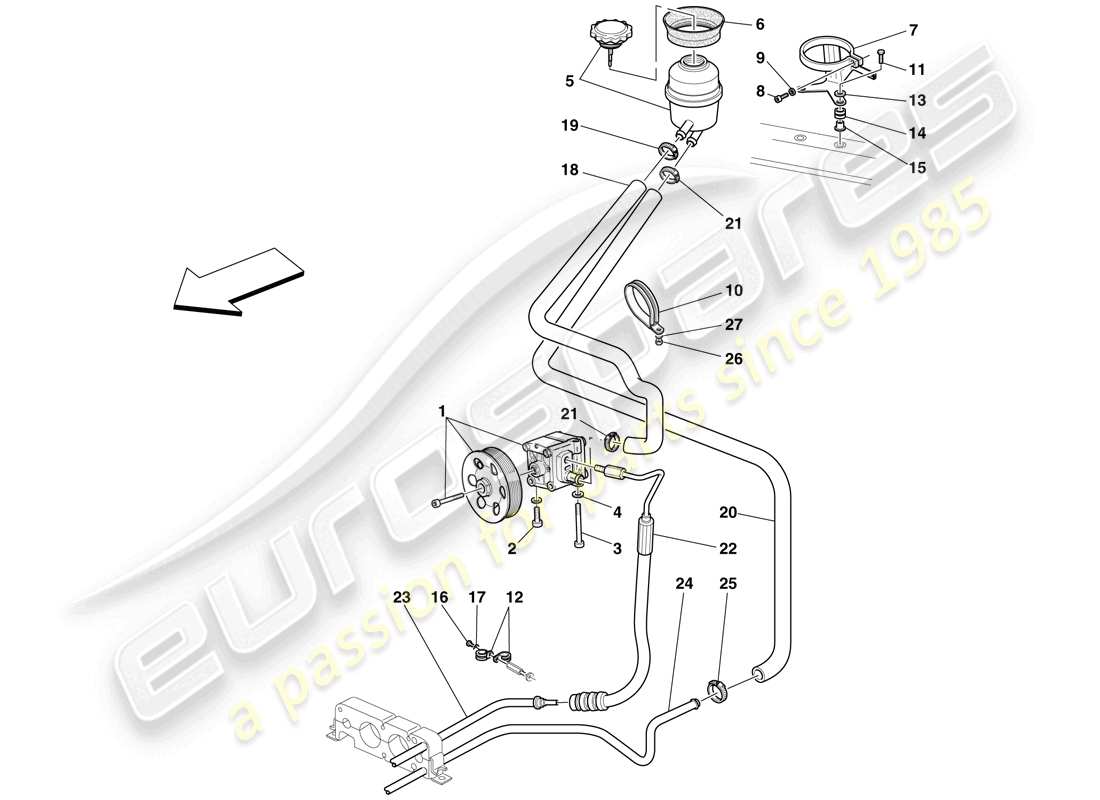 ferrari f430 scuderia (rhd) pompa del servosterzo e serbatoio schema delle parti