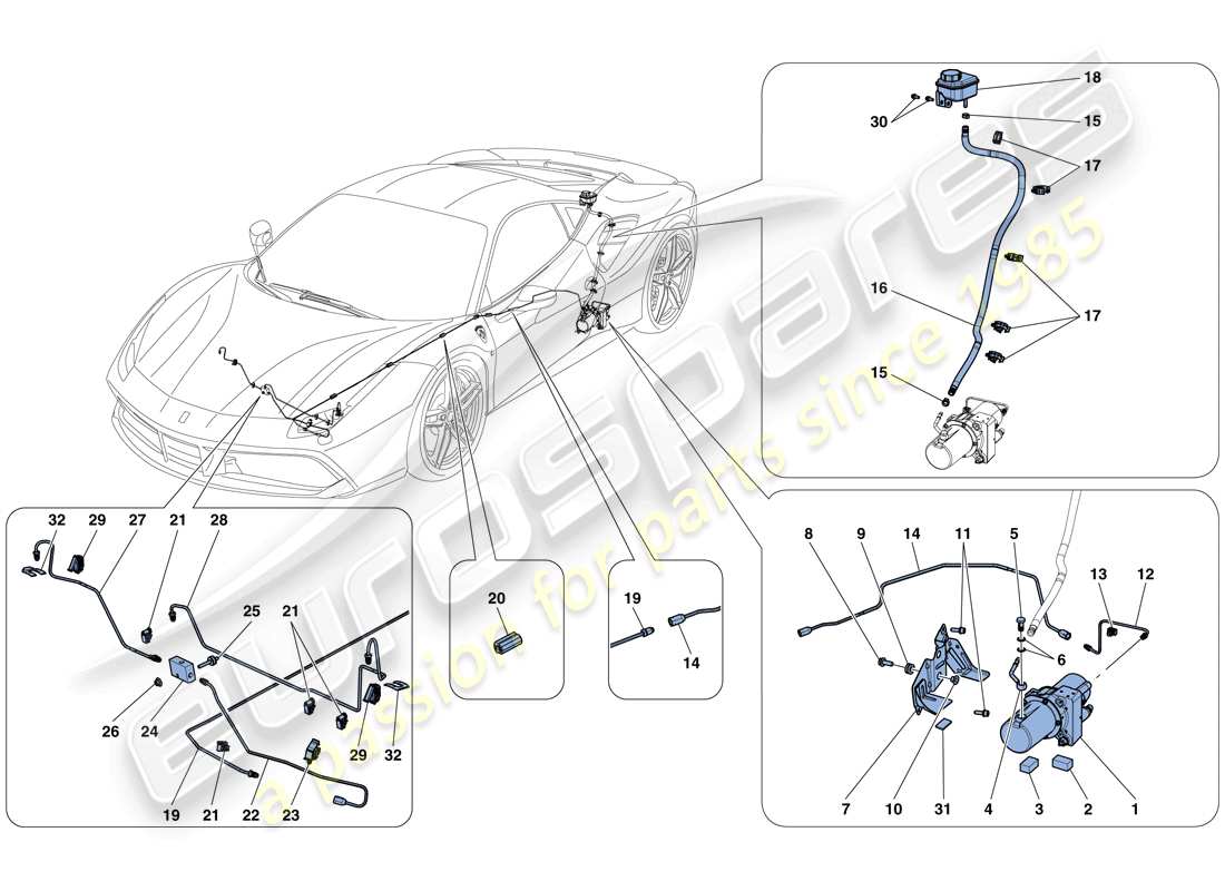 ferrari 488 gtb (rhd) schema delle parti del sistema di sollevamento del veicolo