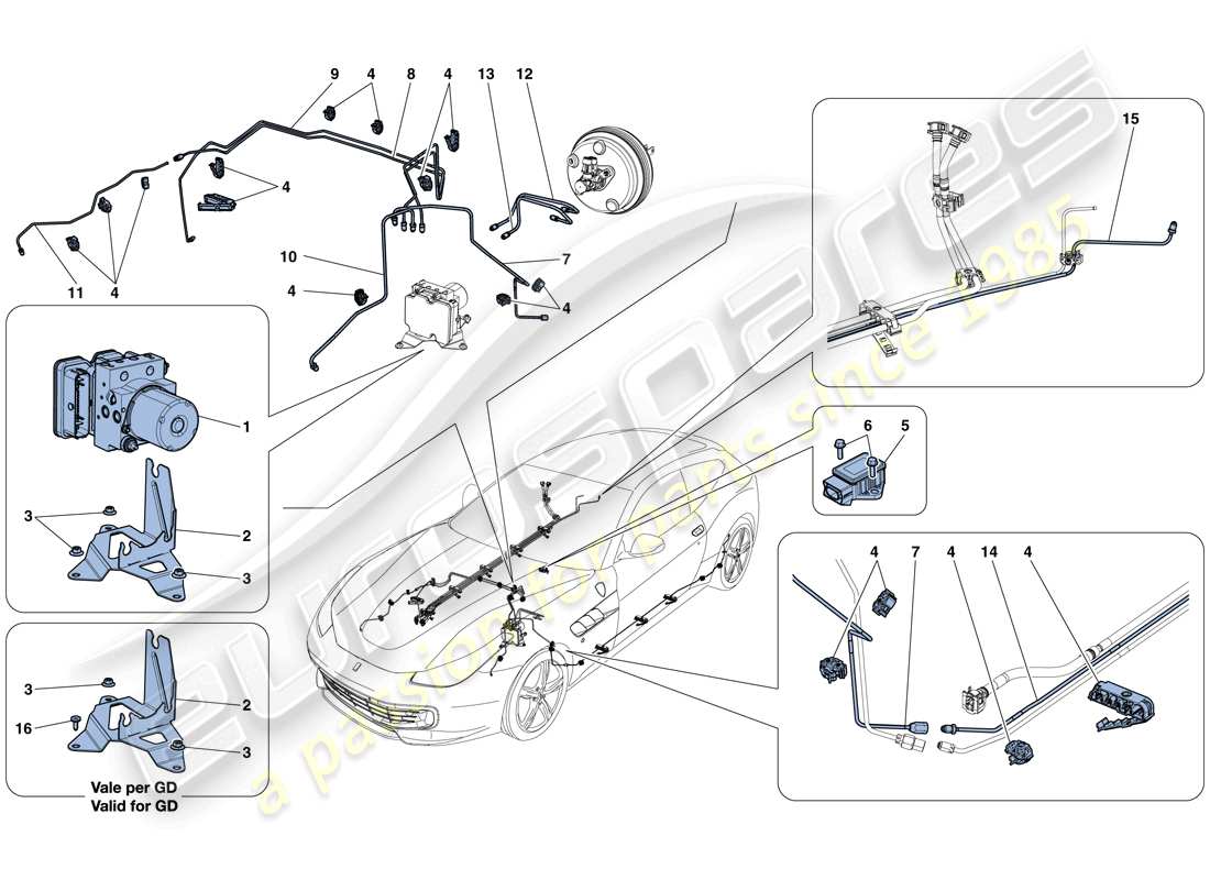 ferrari gtc4 lusso t (rhd) sistema di frenaggio diagramma delle parti