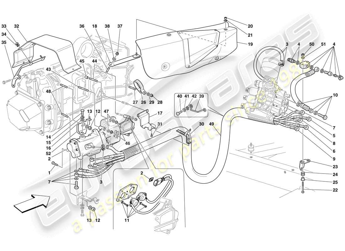 ferrari f430 scuderia (rhd) cambio idraulico f1 e comando frizione diagramma delle parti