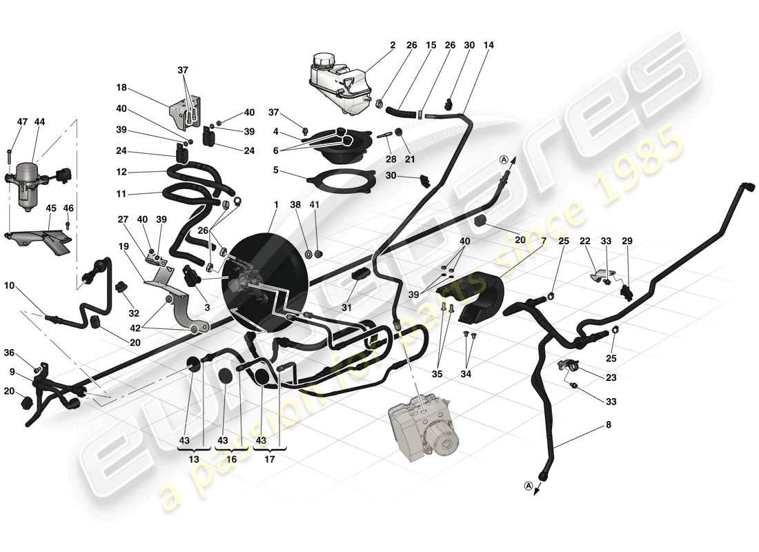 ferrari laferrari (usa) comandi del freno idraulico e sistema di potenza frenante diagramma delle parti