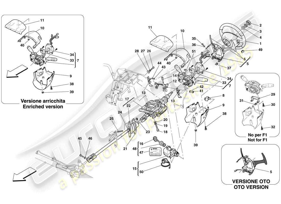 ferrari 612 scaglietti (rhd) schema delle parti comando dello sterzo