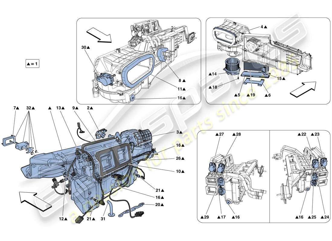 ferrari california t (rhd) schema delle parti dell'unità evaporatore