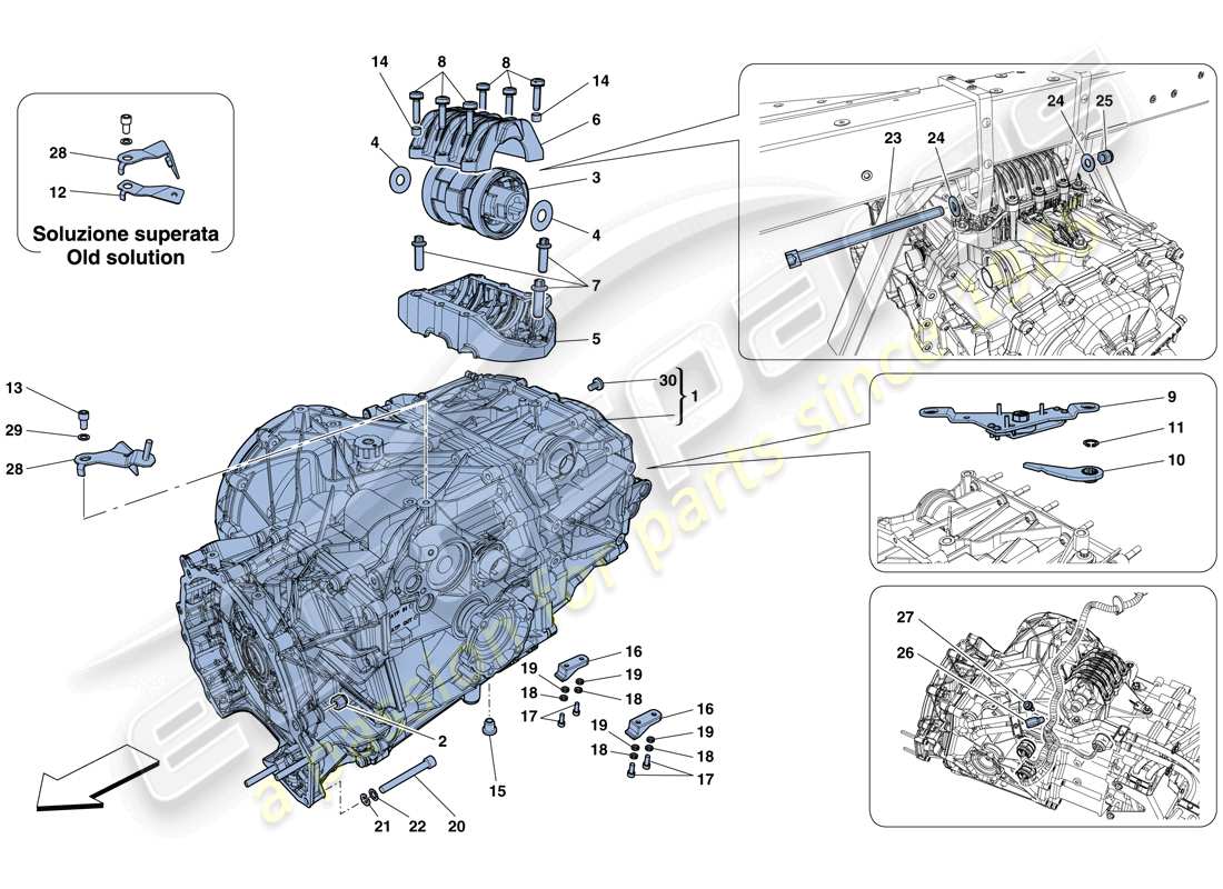 ferrari 458 spider (rhd) alloggiamento del cambio diagramma delle parti