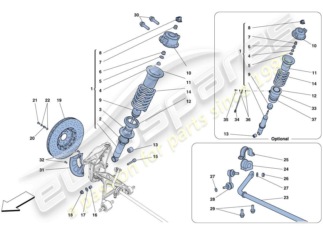ferrari 458 spider (europe) sospensione anteriore: ammortizzatore e disco freno diagramma delle parti