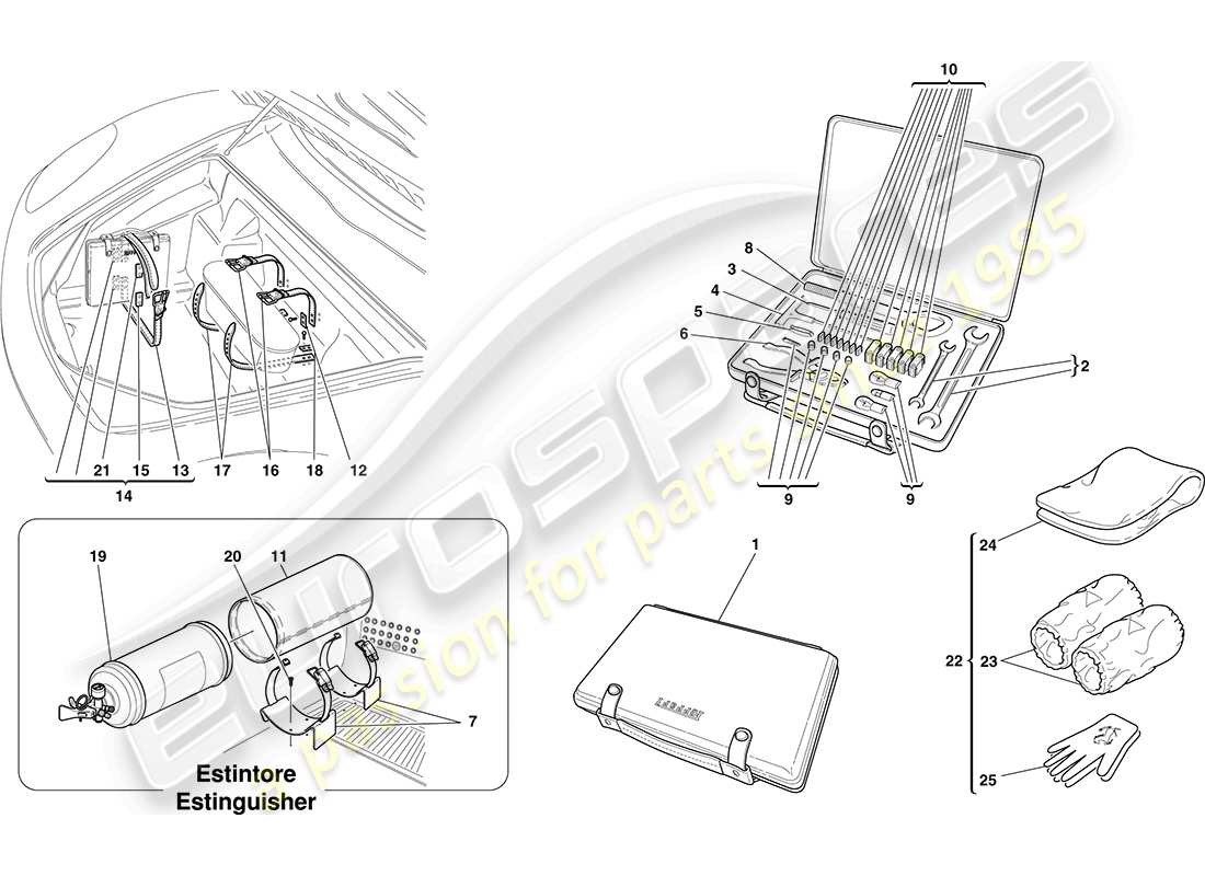 ferrari f430 coupe (europe) attrezzi e accessori forniti con il veicolo diagramma delle parti