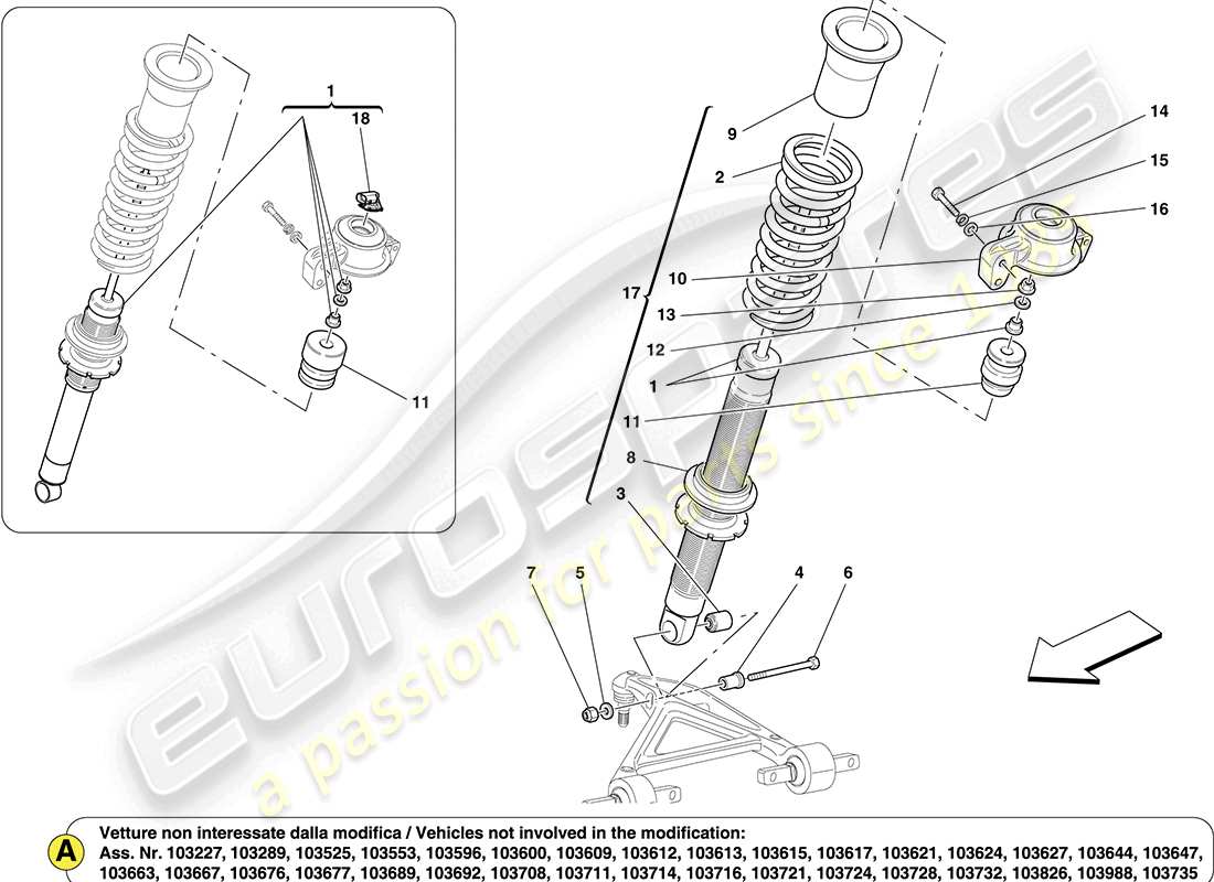 ferrari california (rhd) componenti ammortizzatore anteriore schema delle parti