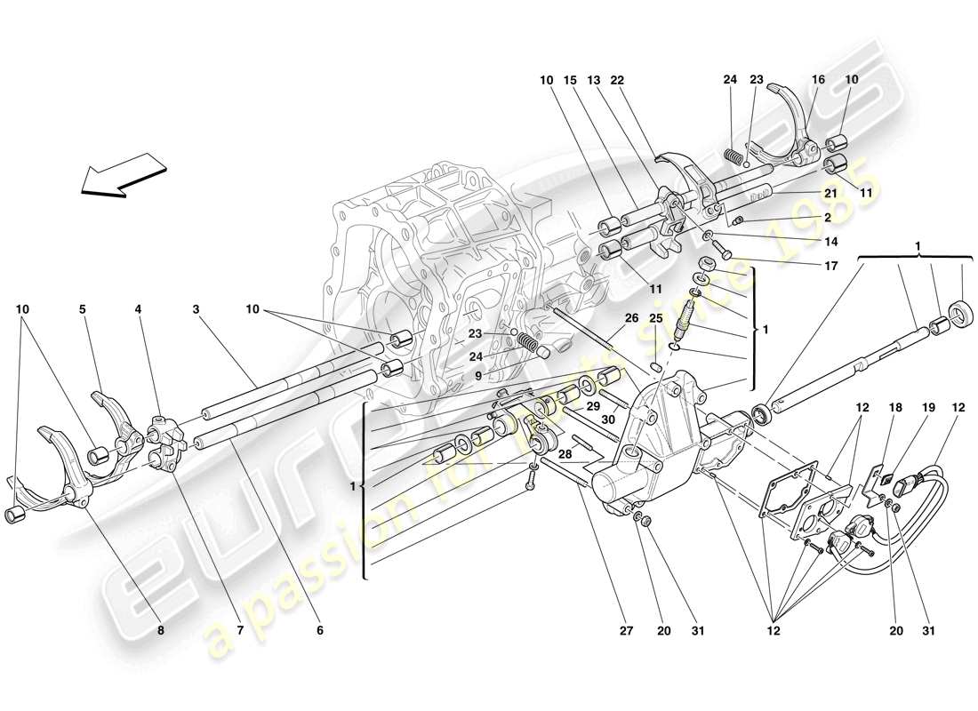 ferrari 599 gto (europe) comandi interni del cambio schema delle parti