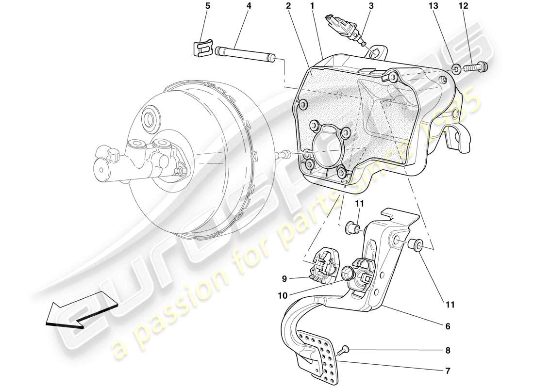 ferrari 599 sa aperta (usa) pedaliera diagramma delle parti
