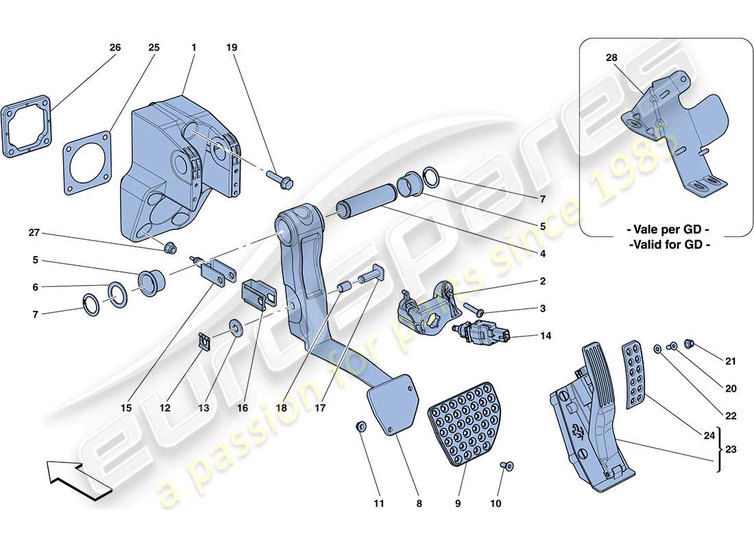 ferrari ff (usa) gruppo pedaliera completa schema delle parti