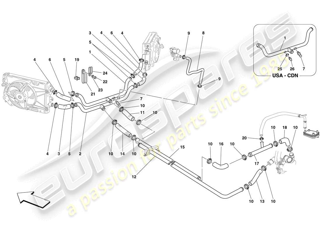 ferrari f430 scuderia (rhd) schema delle parti del sistema di raffreddamento