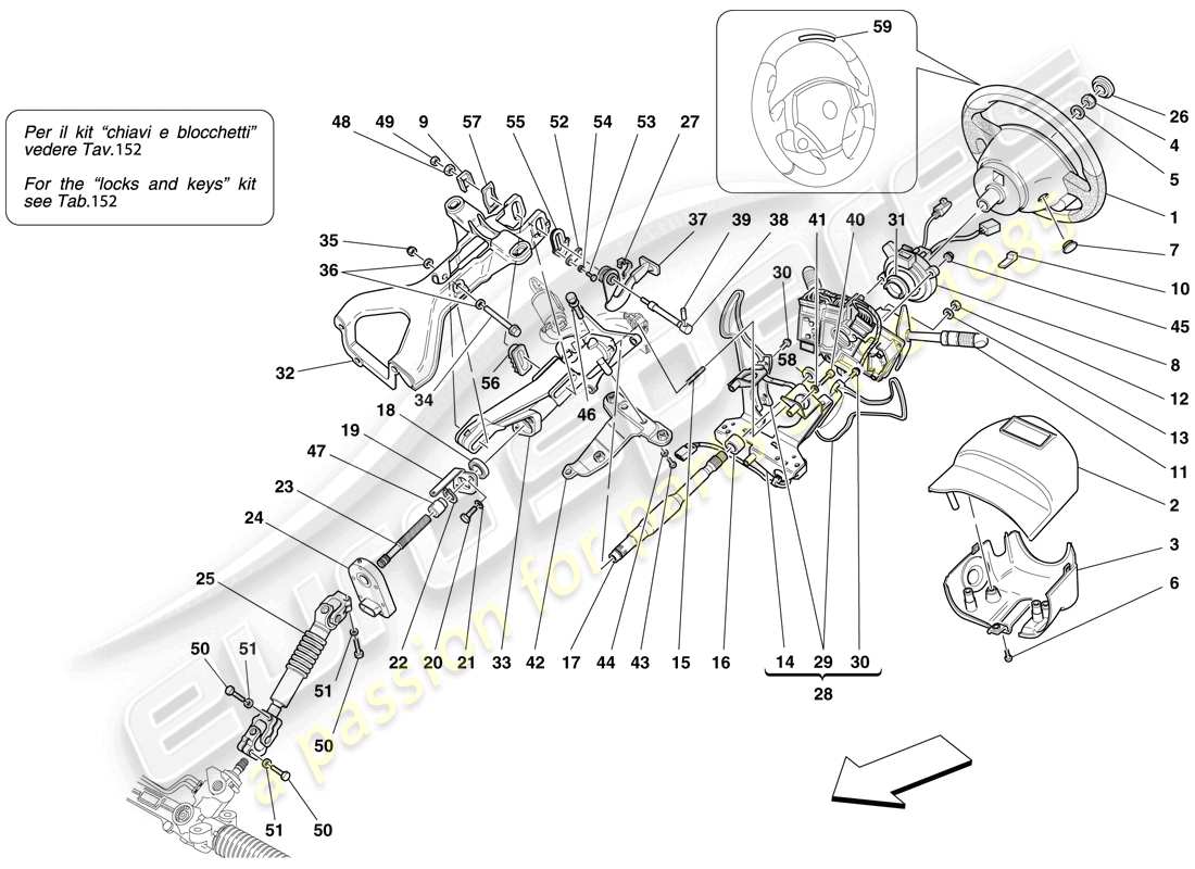 ferrari f430 scuderia (europe) controllo dello sterzo diagramma delle parti