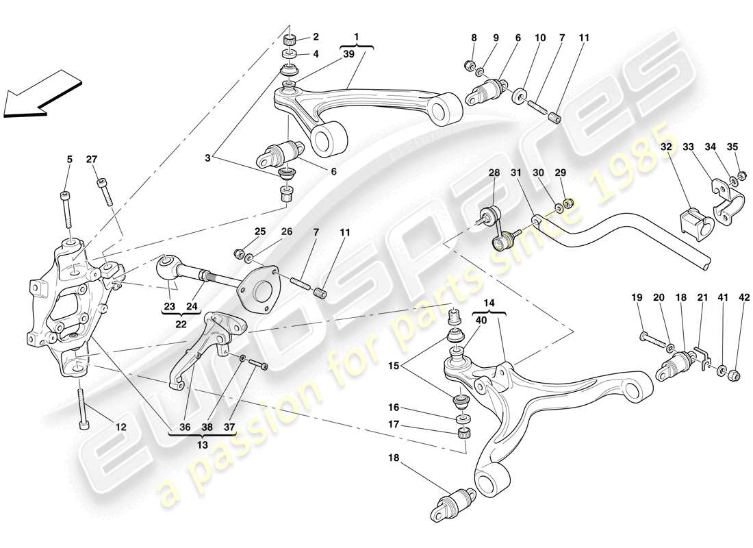 ferrari 612 scaglietti (rhd) sospensione posteriore - bracci e barra stabilizzatrice diagramma delle parti