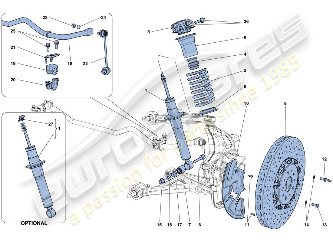ferrari california t (europe) sospensione anteriore: ammortizzatore e disco freno diagramma delle parti