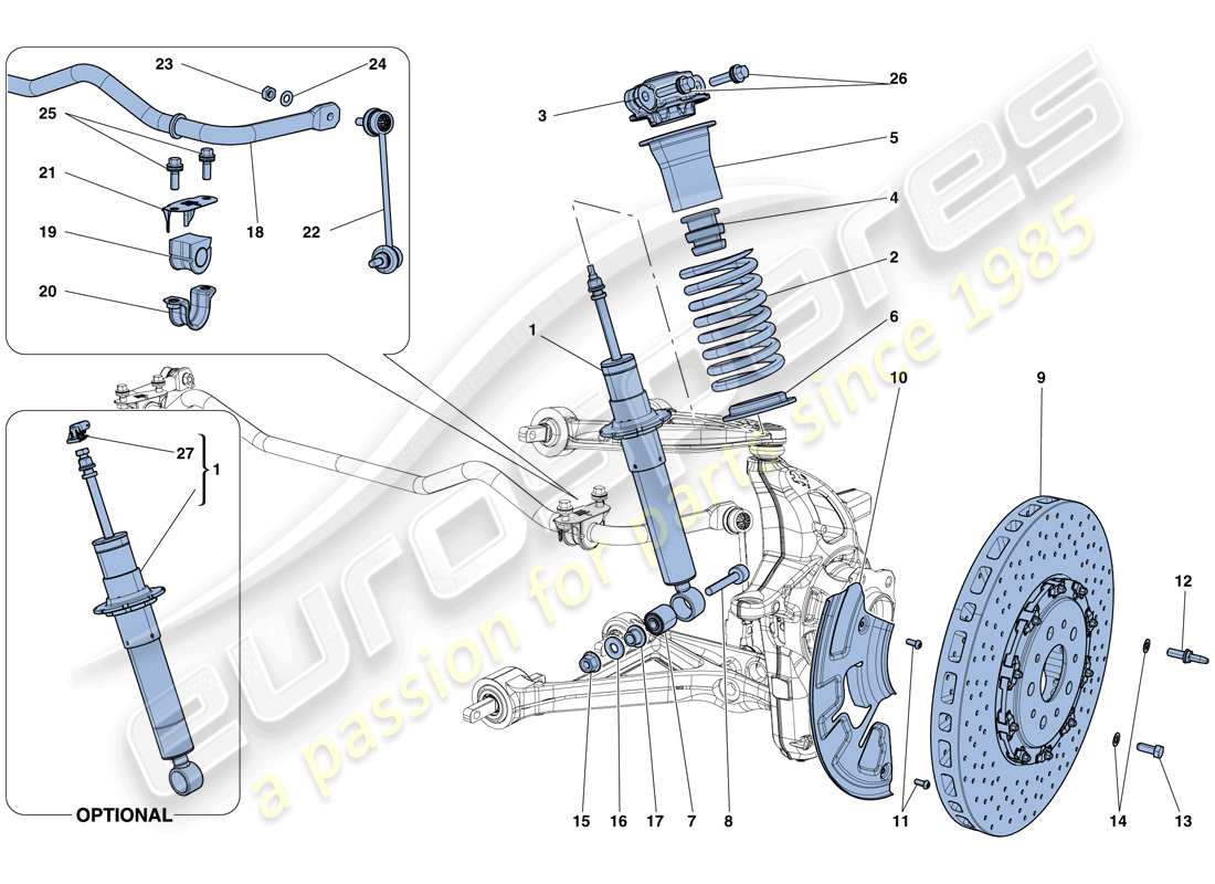 ferrari california t (europe) sospensione anteriore - ammortizzatore e disco freno schema delle parti