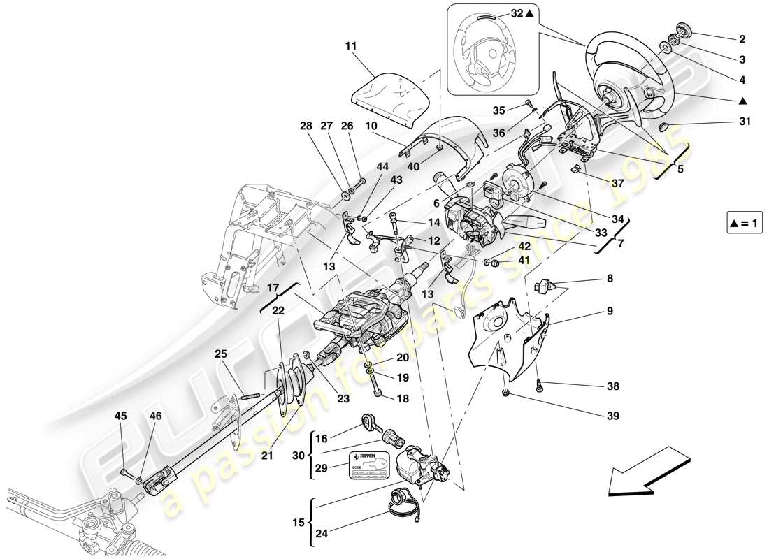 ferrari 599 sa aperta (usa) controllo dello sterzo diagramma delle parti