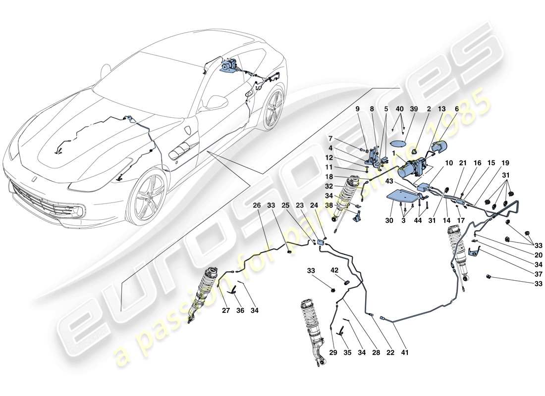 ferrari gtc4 lusso (usa) schema delle parti del sistema di sollevamento del veicolo