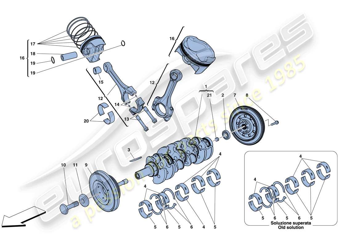 ferrari 458 italia (rhd) albero motore - bielle e pistoni diagramma delle parti