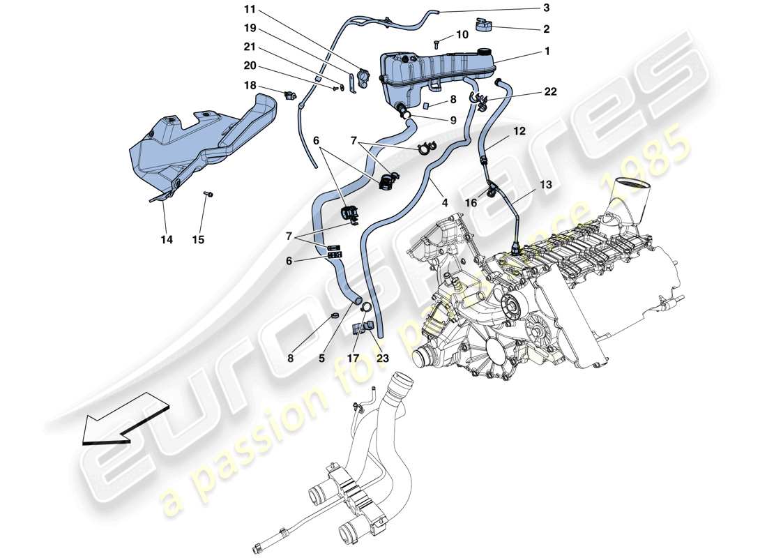 ferrari 458 speciale aperta (rhd) raffreddamento - serbatoio di colletzione e tubi schema delle parti