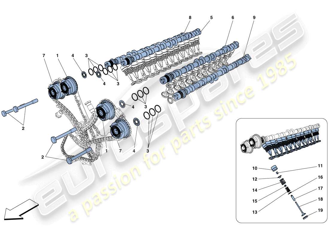 ferrari gtc4 lusso (rhd) sistema di distribuzione - punterie diagramma delle parti