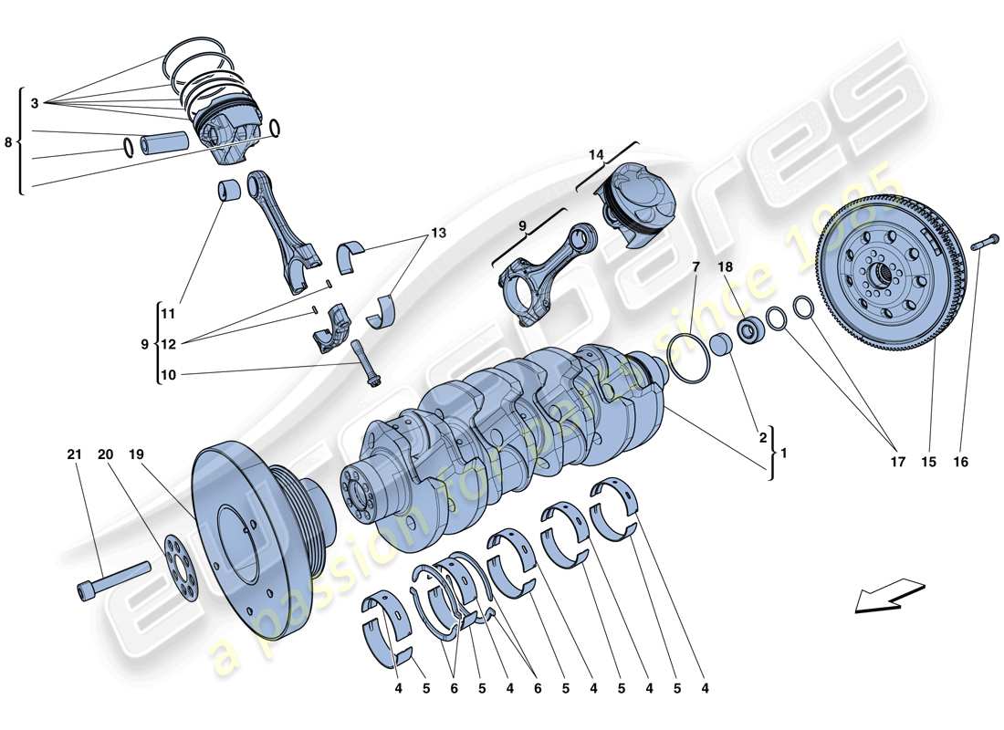 ferrari gtc4 lusso t (rhd) albero motore - bielle e pistoni diagramma delle parti