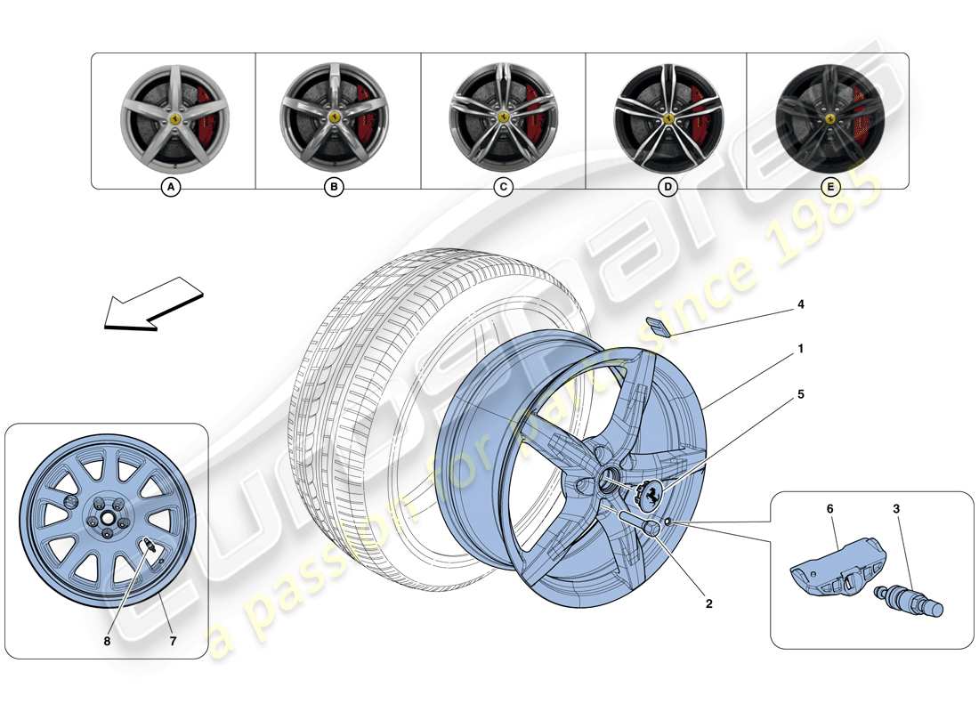ferrari gtc4 lusso (rhd) ruote diagramma delle parti