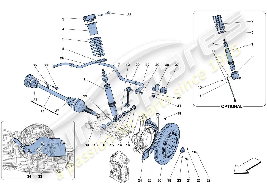 ferrari gtc4 lusso (rhd) sospensione posteriore: ammortizzatore e disco freno diagramma delle parti