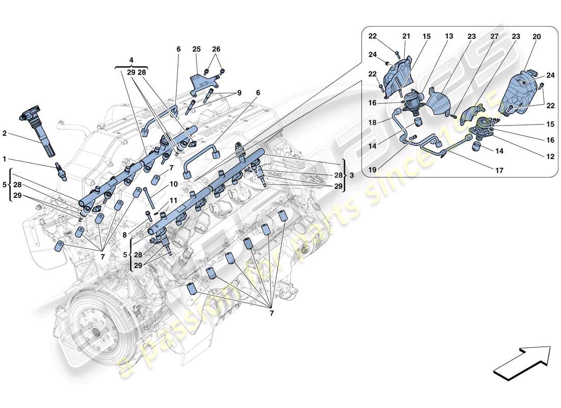 ferrari gtc4 lusso (rhd) sistema iniezione - accensione diagramma delle parti