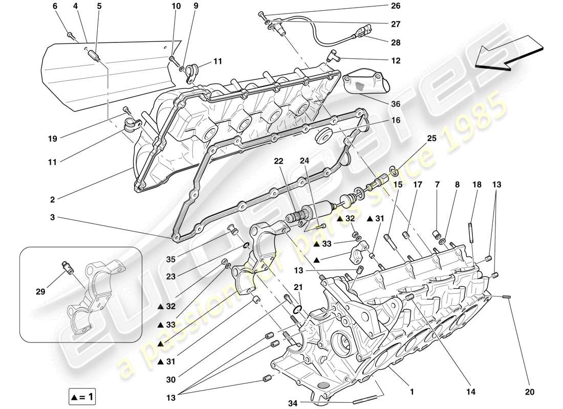 ferrari f430 scuderia (rhd) testa cilindro destra schema delle parti