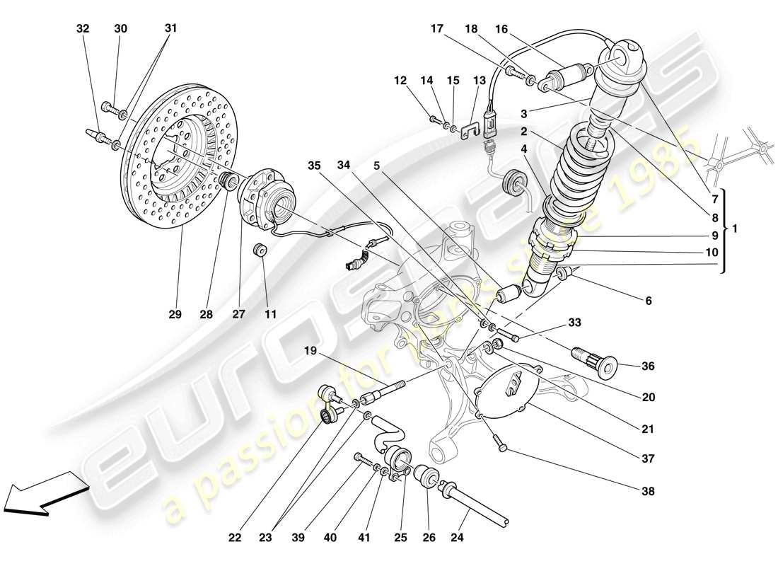 ferrari f430 spider (usa) sospensione anteriore - ammortizzatore e disco freno schema delle parti