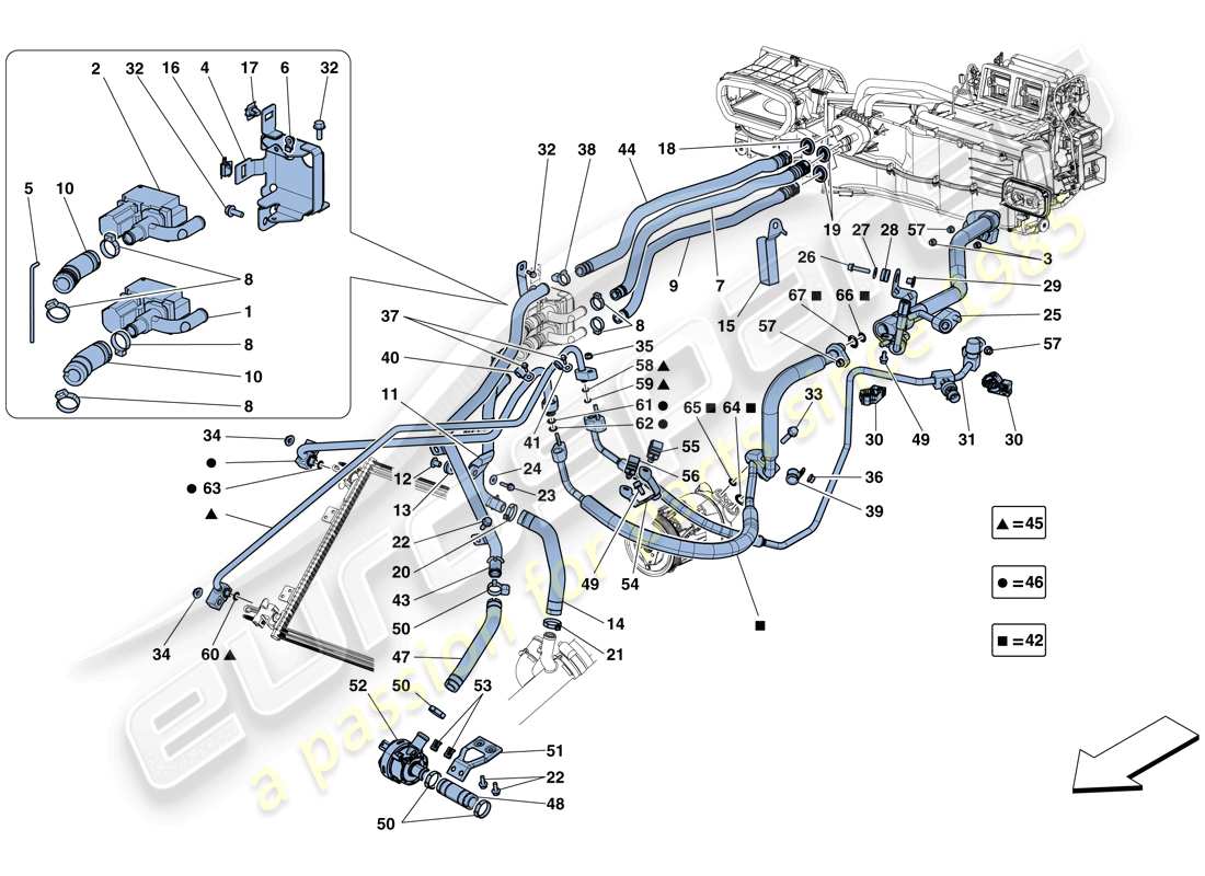 ferrari gtc4 lusso (usa) sistema ac - schema delle parti acqua e freon