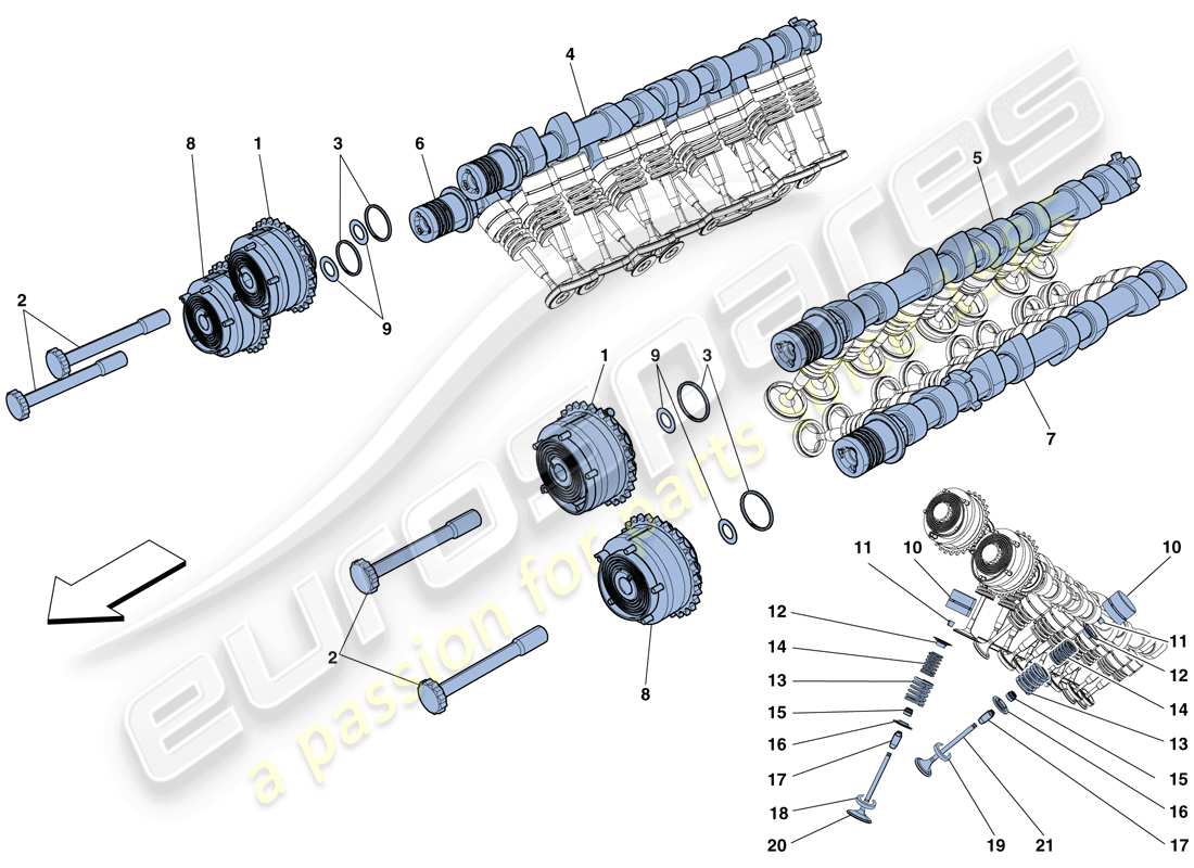 ferrari 458 italia (rhd) sistema di distribuzione - punterie diagramma delle parti