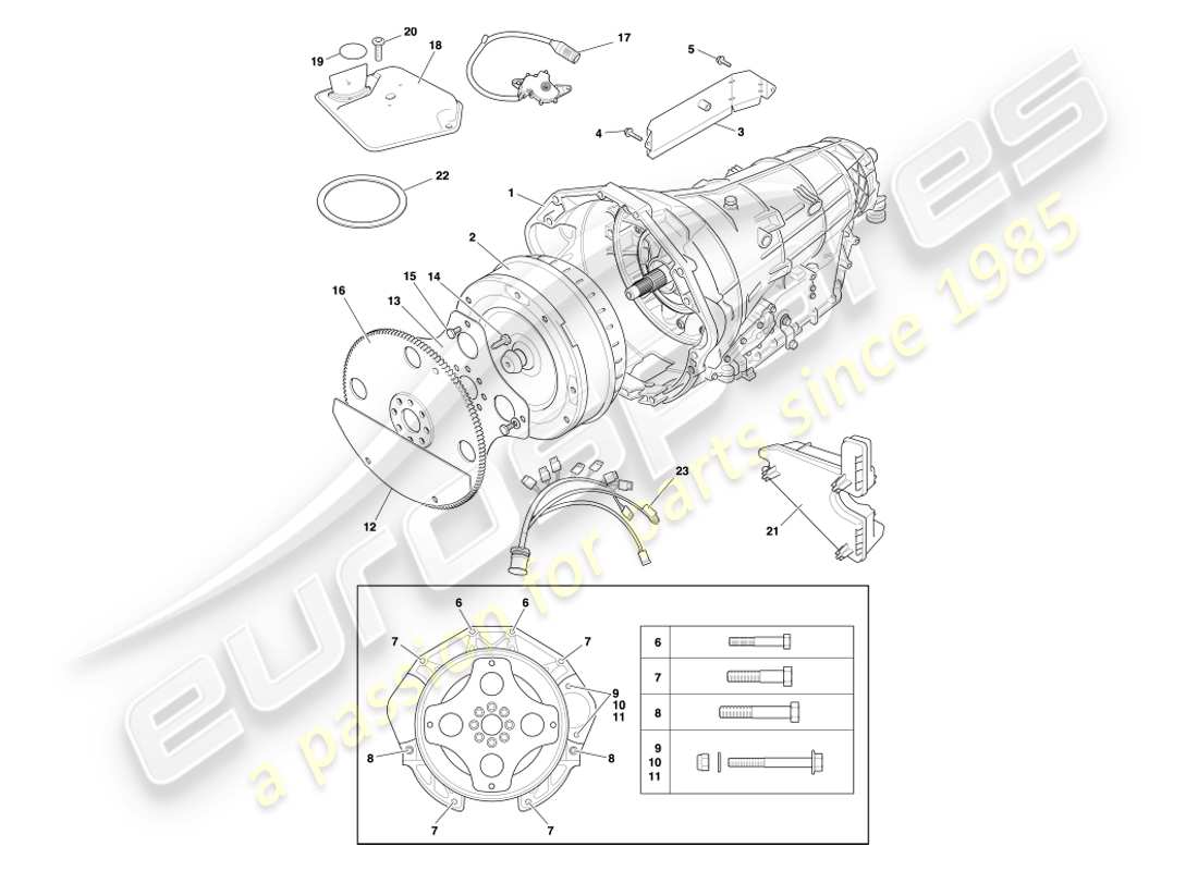 aston martin db7 vantage (2002) trasmissione automatica, diagramma delle parti del convertitore di coppia